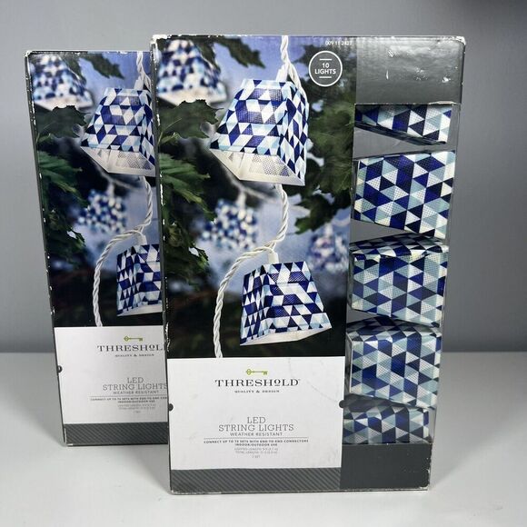 NEW Set Of 2 Threshold Blue Triangles String Lights 10ct Outdoor Patio Party - Picture 1 of 5